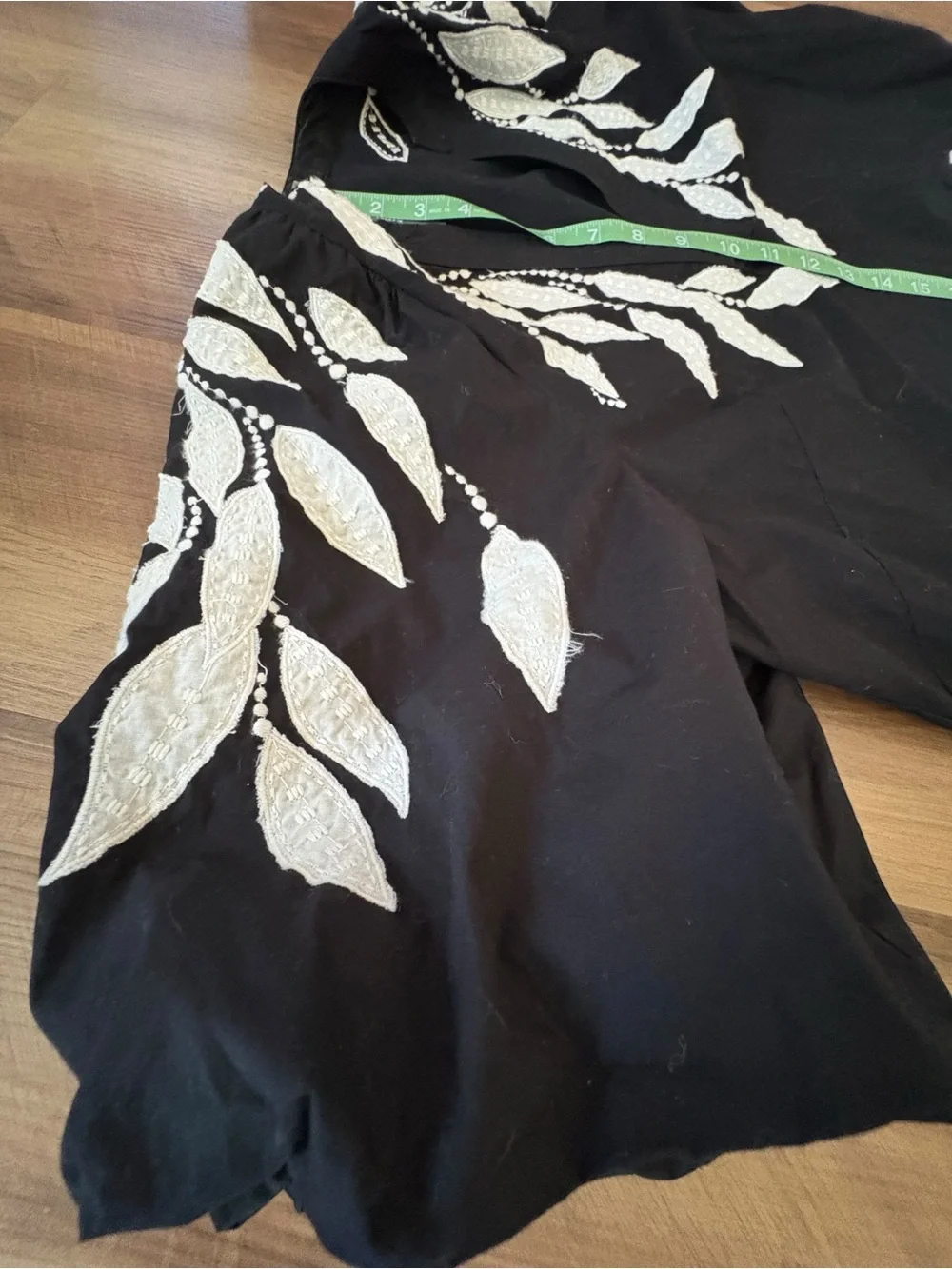 Anthropologie Black Blouse with White Leaf Embroidery - Picture 6 of 12